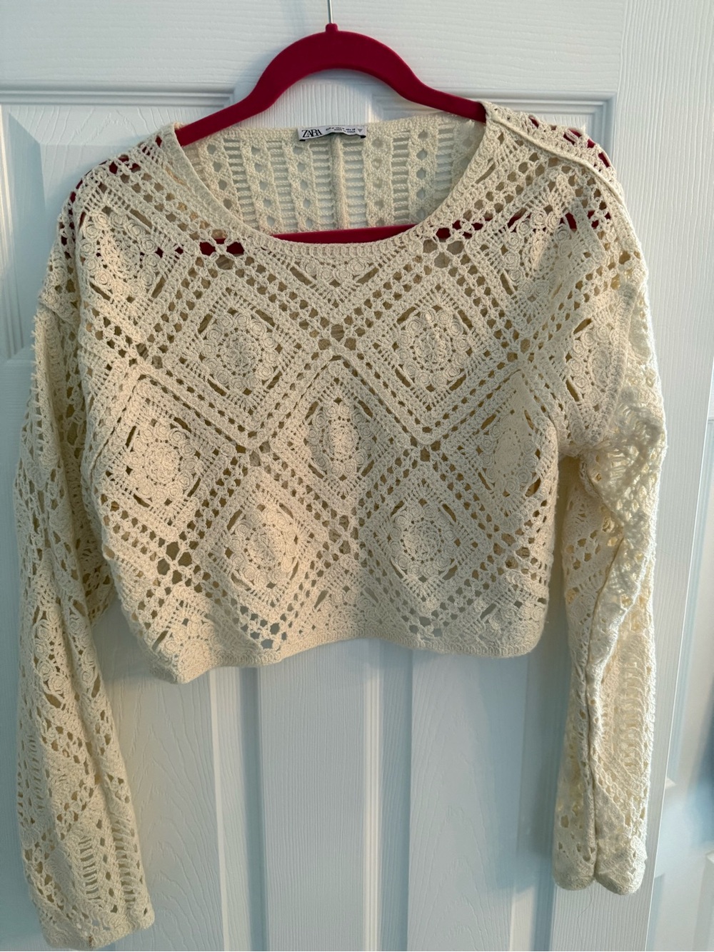 Zara Cream Crochet Openwork Knit Sweater